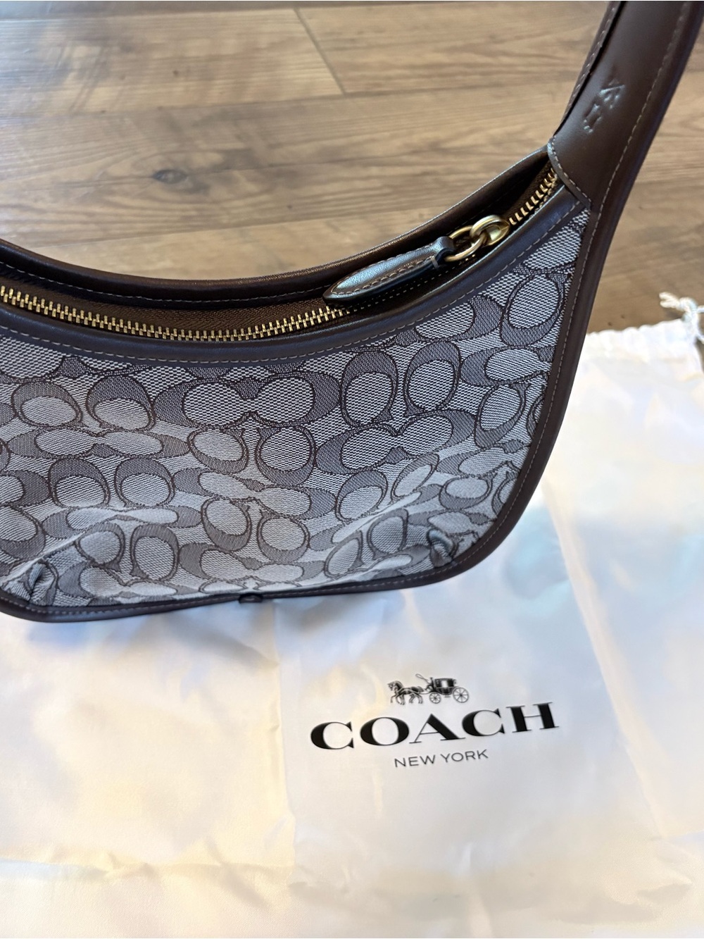 COACH Signature Jacquard Shoulder Bag in Brown and Gray - NEW